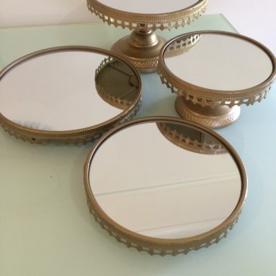 Large gold rustic mirror round tray