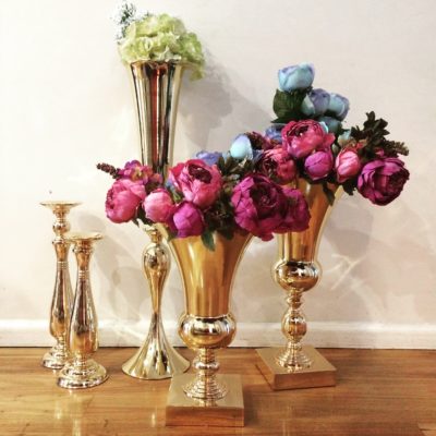 Gold vases, urns and candle holder