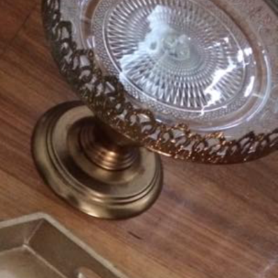 Gold cake stand w/glass top