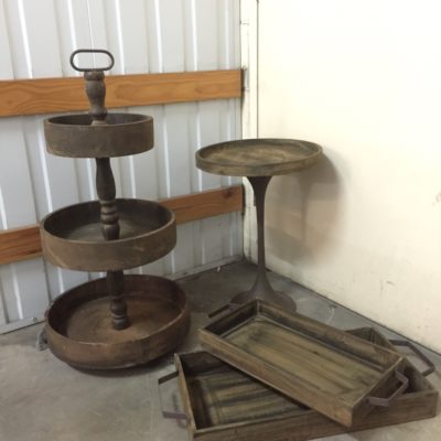 Three tier round wood stand