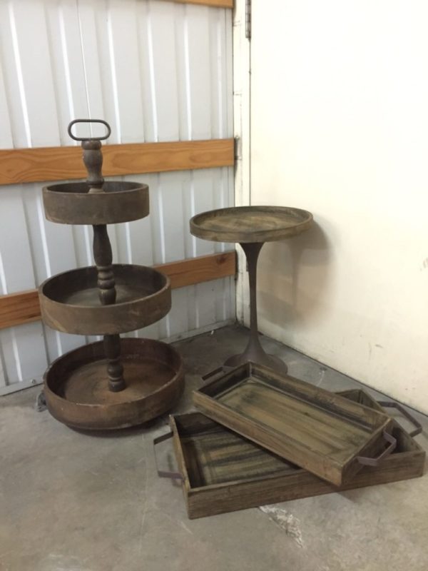 Three tier round wood stand