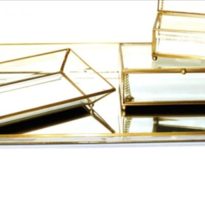 Large gold mirror and glass plate