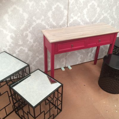 Black square mirror side table