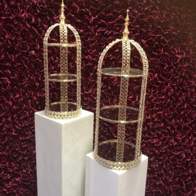 Large three tier gold and crystal stand