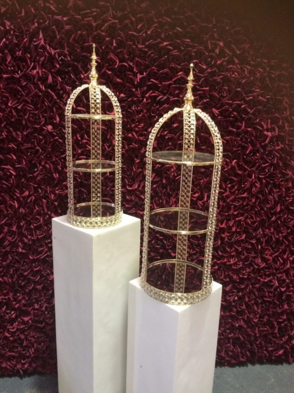 Small three tier gold and crystal stand