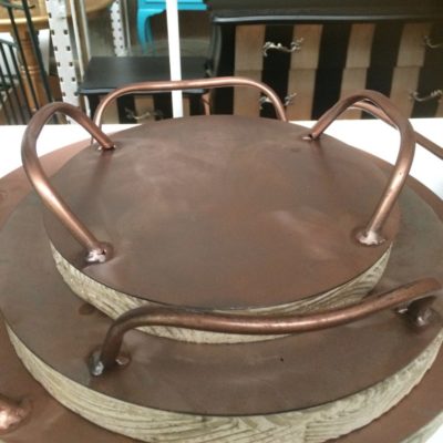 Set of three copper rustic trays