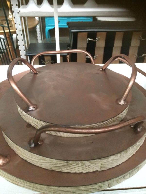 Set of three copper rustic trays