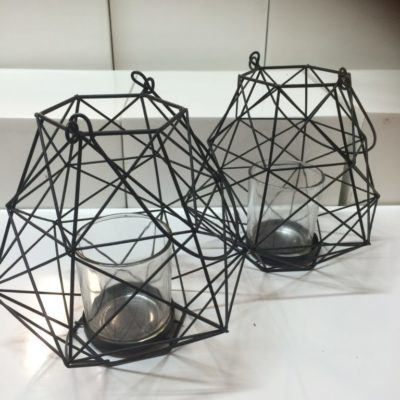 Black hexagon candle holder