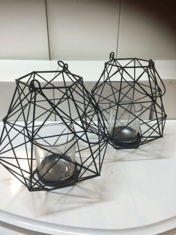 Black hexagon candle holder