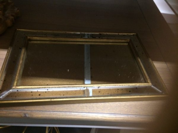 Small rustic gold rectangle mirror tray