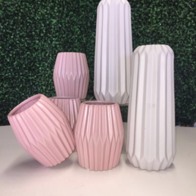 Pink/white textured vase