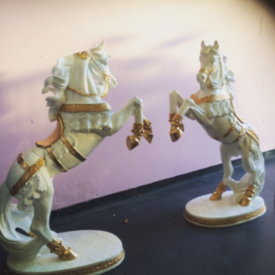 Gold and white stallion horse