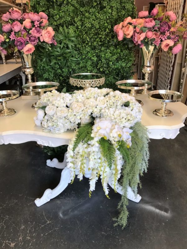 75cm white and green cascading runner