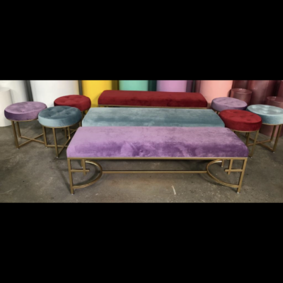 Grey/blue and gold velvet ottoman