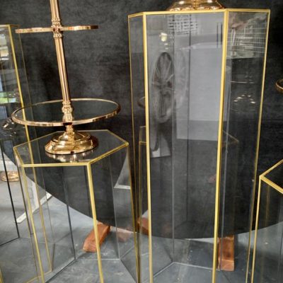 Large acrylic and gold hexagon plinth