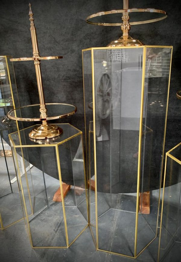 Medium acrylic and gold hexagon plinth