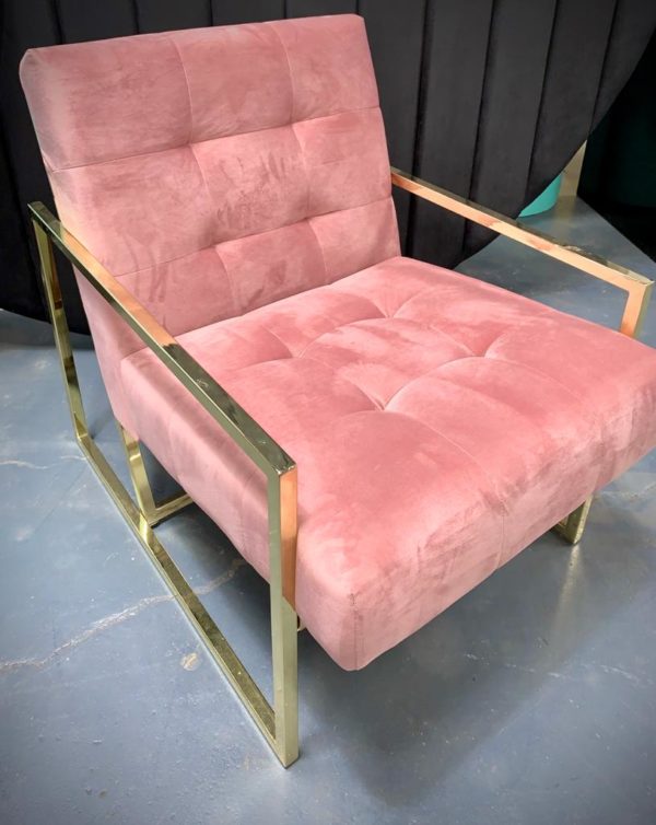 Pink and gold velvet armchair