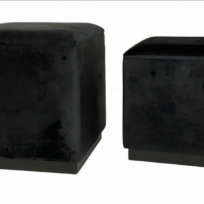 Set of two black velvet square stools