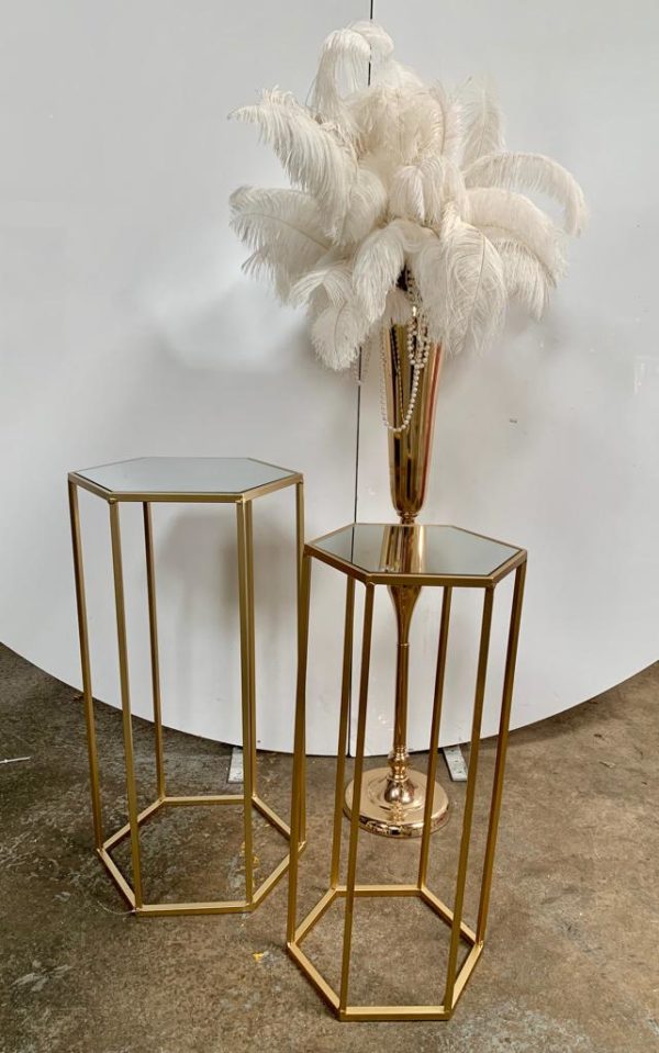 70cm gold mirror hexagon pedestal