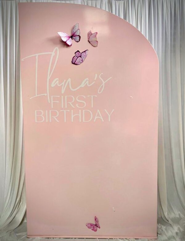 Baby pink half arch backdrop