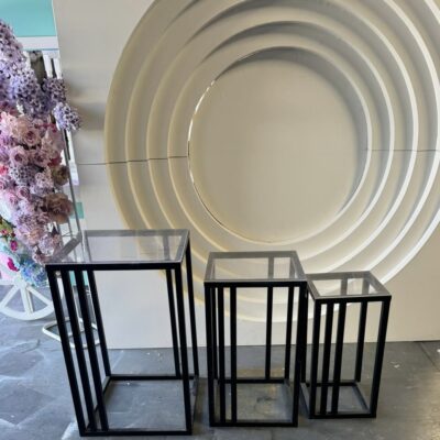 S/O three black and acrylic square pedestals